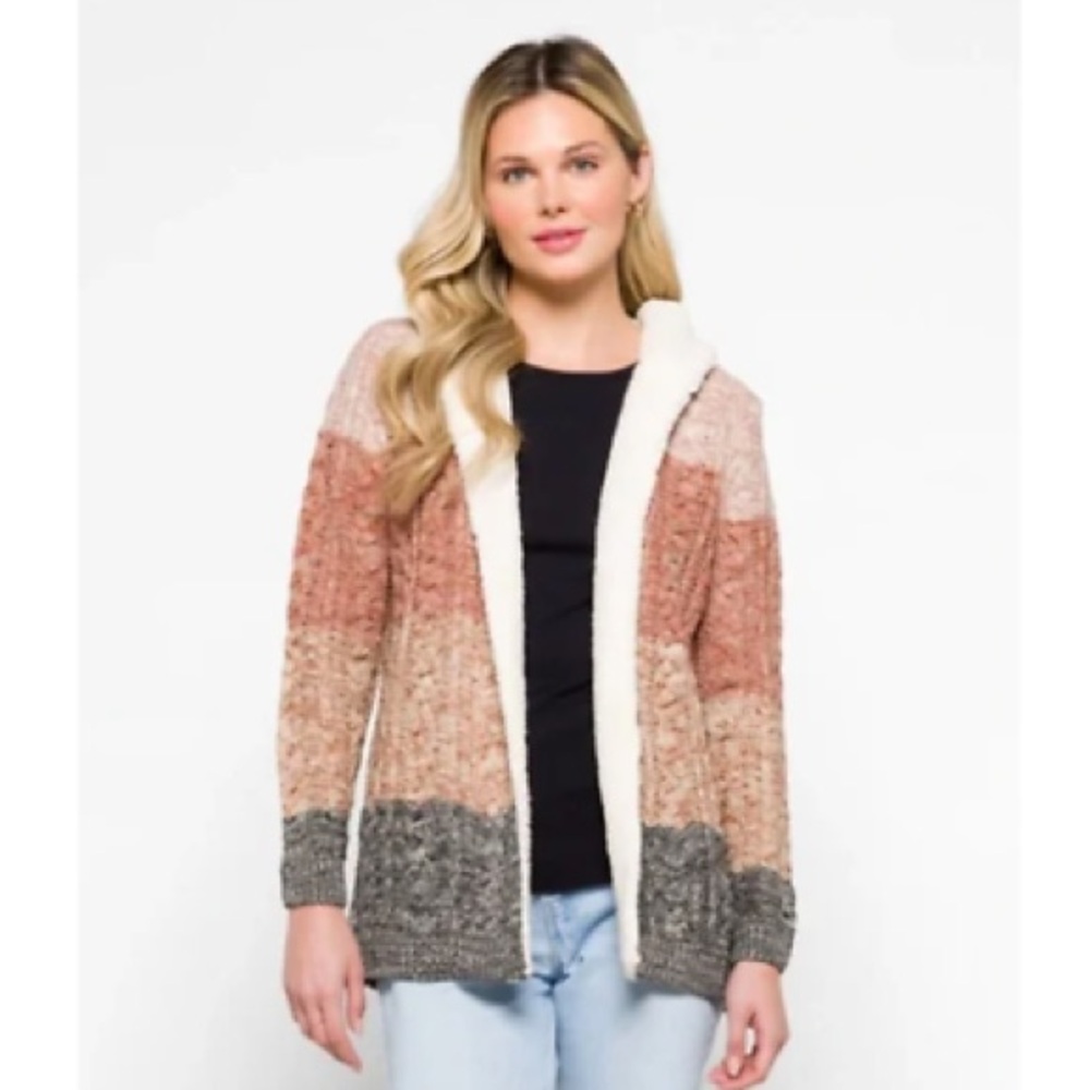 Lety & Me Medium Women’s (7-10) Sherpa Trim Knit Cardigan